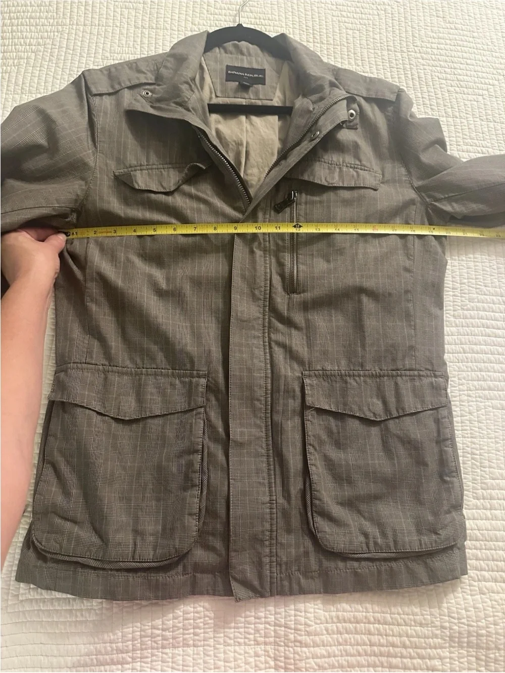 Banana Republic Men’s Military Style Jacket Gray Plaid Pockets Lightweight Sz S